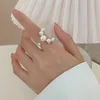 Cluster Rings Fashion Big Geometric Pearl Paved For Women 2023 Jewelry Personality Statement Open Ring Adjustable Bijoux