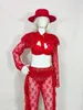 Stage Wear Discothèque Bar DJ Dancer Team Sexy Gogo Costume Jazz Dance Red Lace Top Pants Party Show Festival Rave Outfits
