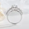 Anéis de casamento de zircônia cúbica de coração prateado para mulheres, moda, luxo, anéis de noivado, joias da moda