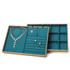 Jewelry Pouches PU Multi-shape Display Tray Blue Earring Organizer Pendant Necklace Stand 12/15 Slots Blank Show Trays