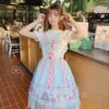 Vestidos Casuais Aluno Japonês Vestido Sweet Lolita Renda Vintage Laço Estampado Bonito Vitoriano Cintura Alta Gótico Jsk Kawaii Girl