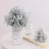 Flores decorativas artificiais folha de prata crisântemo plantas falsas decoração para casa casamento interior H21cm