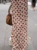 Vestidos casuales Estampado floral Vestido geométrico Mujer Verano Split Manga larga Cuello en V Hasta el tobillo Moda Vestidos sueltos para mujer