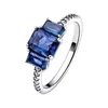 Bagues De Grappe Bandes De Mariage Pile Doigt Pour Les Femmes 925 Bijoux En Argent Sterling Prong Réglage Bleu Rectangulaire Cristaux Pave Clair Zircon