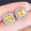 Stud Earrings WPB Original Women Shiny Asche Yellow Diamond Female Luxury Jewelry Zircon Design Girl Gift Party