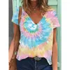 Women's T Shirts Summer Colorful Tie Dye 3D Print T-Shirts Plus Size Shirt Streetwear Y2K Top Casual V Neck Woman Clothing Ladies Tees