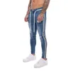 Heren Jeans Mode Skinny Ripped Destroyed Comfy Stretch Stripe Trim Denim Broek 230629