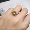 Cluster Ringen Klassieke Ronde Cut Zirconia Voor Vrouwen #39; s Cocktail Party Geel CZ Kristal Bruiloft Sieraden Geschenken