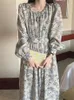 Abiti casual Stampa Chiffon floreale per abbigliamento donna 2023 Primavera Autunno Vita alta Vintage Party Woman Dress Donna Midi Vestido Robe