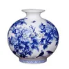 Vasi Jingdezhen Ceramica Nuovo vaso di fiori di peonia cinese Ornamenti di porcellana blu e bianca Lliving Room Fine Bone China Vaso Decorazione x0630