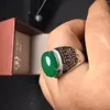 Кольца кластера Роскошное серебряное кольцо с драгоценными камнями для мужчин 12 мм 16 мм натуральный зеленый халцедон 925 пробы ювелирные изделия