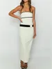 Casual Jurken Hirigin Mode Vrouwen Strapless Lange Jurk Mouwloos Contrast Kleur Belted Bodycon Avondjurk Party Club Holiday