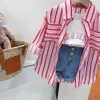 Kleidung Sets Melario Kinder Anzug 2023 Sommer Mode Koreanische Mädchen Gestreiften Langarm Hemd Weste Hosen Drei Stücke Set Kleidung 230630