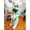 Costume de mascotte de chat vert Veste en cuir de fourrure Costume d'Halloween Jeu de rôle Noël Festival de Pâques Adulte