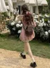 Casual Dresses Pink Plaid Sweet Party Mini Dress Women A-Line College Style Kawaii Elegant Female Bow Korean Summer 2023