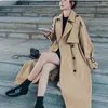 Femmes Trench Coats Femmes Longues Slim Vestes À Manches Longues À Double Boutonnage Avec Ceintures Manteau 2023 Printemps Automne Kaki Noir Coupe-Vent