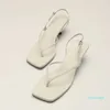 デザイナー列の靴フランス語サンダル革のつま先クリップスクエアキッテンヒールバック空の夏のミドルヒールG8rx