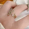 Klusterringar koreanska mode mikrouppsättning zirkonmusikanteckning ring trend koppar öppen för kvinnor uttalande finger smycken bröllop dekoration