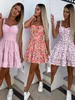 Grundlegende Casual Kleider 2023 Sommer Mode Kurze Boho Dres Mini Blumen Druck Weibliche Ärmel Hängenden Gürtel Gedruckt Taille Gefaltet 230629