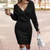 Casual Dresses Women Mini Dress Lace Solid Color Backless Ladies Long Sleeve V Neck Elegant For Daily Wear