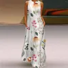 Abiti casual Donna Estate senza maniche Stampa scollo a V Maxi abito ampio Boho Beach Long Sundress con tasche J Gee