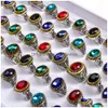 Band Rings Bk 20Pcs/Lot Mens Womens Vintage Metal Glass Turquoise Stone For Party Gift Wholesale Jewelry Drop Delivery Ring Otos3