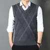 Coletes masculinos moda suéter colete masculino sem mangas com decote em v ajuste fino tricô padrões primavera casual clássico malha