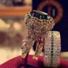 Cluster Rings Elegant Gold Color Hip Hop Ring for Women Fashion Inlaid Zircon Red Stones Wedding Set Party Bridal Engagement Jewelry 230630