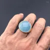 Cluster Rings Big Stone Genuine Natural Aquamarine Ring Gemstone Round 20mm For Women Wedding Party Birthday Jewelry Gift Wholesale