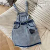 Vestidos plus size com tiras jeans bordadas para mulheres designer de letras de alta qualidade saias curtas estilo de rua vintage vestido E05F