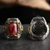 Cluster Rings YS Tibetan Tiger Teeth Silver Inlaid Celestial Bead Ring Male Adjustable Index Finger