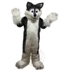 Traje de mascote Husky preto de cabelos compridos de alta qualidade Fatos peludos para festa Traje de pelúcia