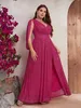 2023 Plus Size Vestidos de Baile Árabe Aso Ebi Rosa Elegante Luxuoso com lantejoulas Pérolas Bainha Pena Mesmo Festa Formal Segunda Recepção Vestidos Laterais Divididos vestidos de noite