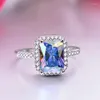 Anelli a grappolo HOYON Anello con gemme colorate per donna Diamond Princess Baguette Micro-set Zircone Lady Birthday Jewelry