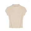 Women's T Shirts Half Turtleneck kort ärm i botten T-shirt fast färg enkel smal avslappnad mångsidig elegant femme pullover tops 2023