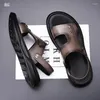 Sandalen Sommer Kopfschicht Schaffell Herren Leder Vietnamesische Strandschuhe Flip-Flops Papa Hausschuhe