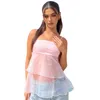 Kvinnors tankar rosa camis topp fairy grunge mesh seating ärmlös spaghetti rem topp sommar kvinnor casual streetwear