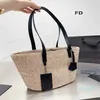 Bolso de mano de playa de verano, bolsos de diseñador para mujer, conjunto de dos piezas, bolsos causales de compras, bolsos de tejido de hierba para axilas