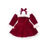 Flicka klänningar barn spädbarn baby flickor jul sammet klänning långärmare snörning halterneck rygglöst lapptäcke semester 1-5t