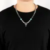 Ожерелья с подвесками, винтажное колье с бирюзовым крестом, нержавеющая сталь, маленькие жемчужные подвески, Bijoux Femme