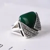 Klusterringar 2023 Fashion Simple Square Green Agate Silver Woman Ring Inlaid Stone S925 SMYCKE