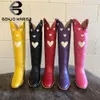 Boots Brand Fashion Colorful Love Heart Colorful Ridding Western Boots For Women Cowgirl Cowboy Chunky Heel Women Mid Calf Boots 230629