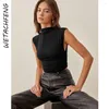 Kvinnors T -skjortor Turtleneck ärmlös Ruched Black Sexy Crop Tops Women Summer Y2K Streetwear Tank Top Skinny Lady Clothes