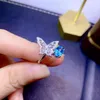 Cluster Rings 925 Pure Silver Chinese Style Natural Swiss Blue Topaz Women's Elegant Butterfly Adjustable Gem Ring Fine Jewelry Suppor