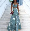 Повседневные платья DUOFAN, комплект 2023, макси-юбка с цветочным принтом, платье из двух предметов, укороченный топ на бретелях, длинные женские летние костюмы, Vestidos