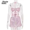 Tweedelige jurk PixieKiki 2023 Glitter Roze Set Fairy Grunge Crop Top Minirok Zomerkleding Sexy Club Rave Festival Outfit P82CA11 230630