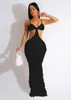 Casual Dresses Fashion V-Neck Sleeveless High Waist Openwork Dress Yacht Wedding Party Sexy Sweet Women's Vestidos