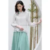 Etniska kläder 2023 Förbättrad Cheongsam Zen Top For Women Vintage Brodery Stand Collar Blue Chinese Half Sleeve Loose Chiffon G491