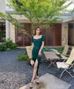 S-elf Portrait Short Sleeve Split Heart Machine Dress Light Luxury Style Long Dress Green Red