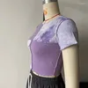 Women's Tanks Women's Crop Tops Y2K Chic Tank Tie Dye Sequin Patchwork Summer Women T-shirts Ruffles Hem Purple Or Bule Thin Breathable